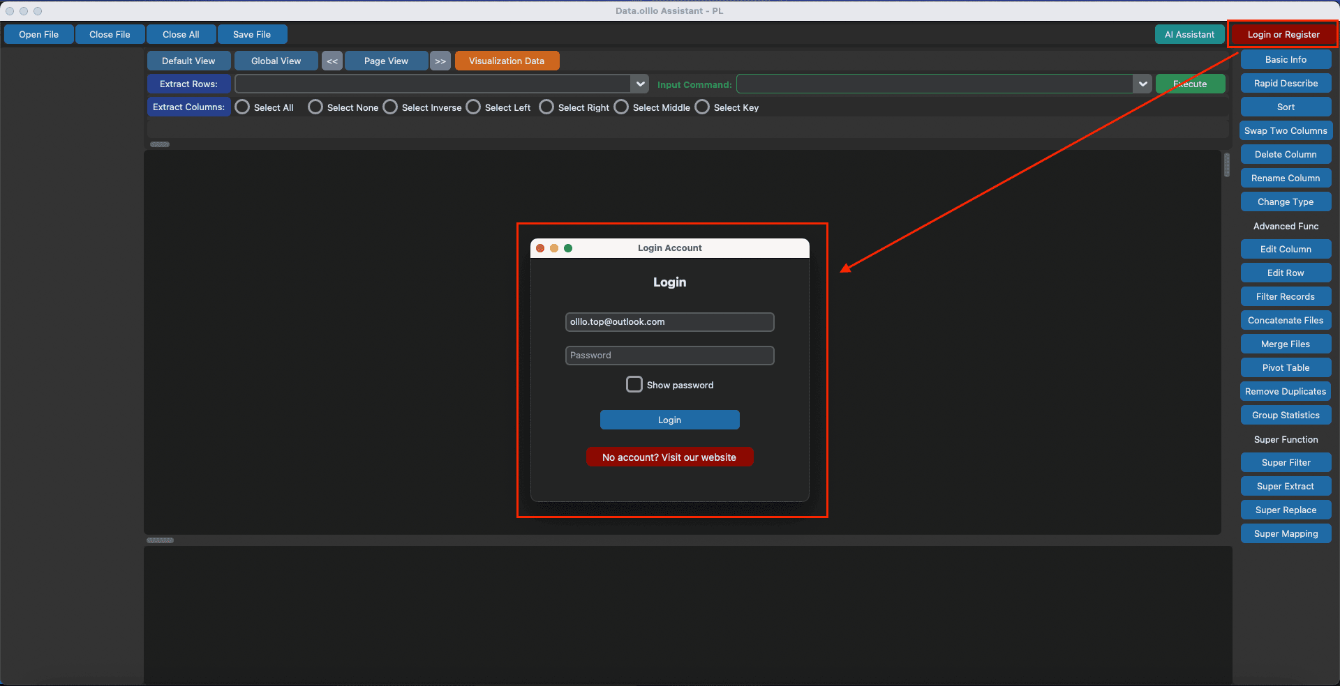 Login to Data.olllo AI