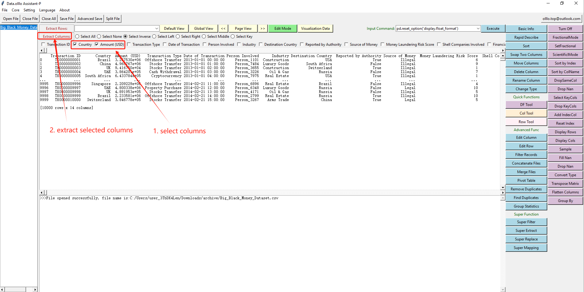 How to Extract Selected Columns from Large Datasets with Data.olllo