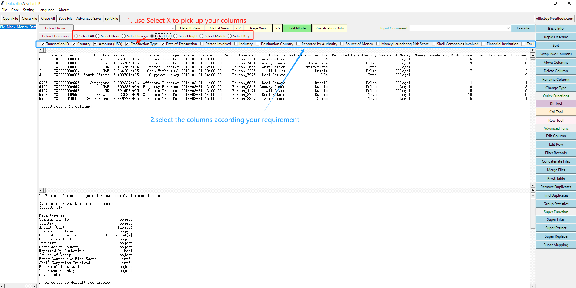 Column Selection Options