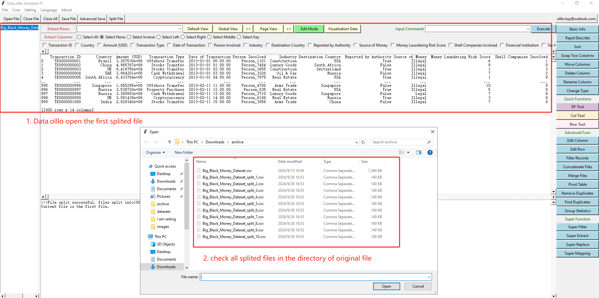 Click Split File